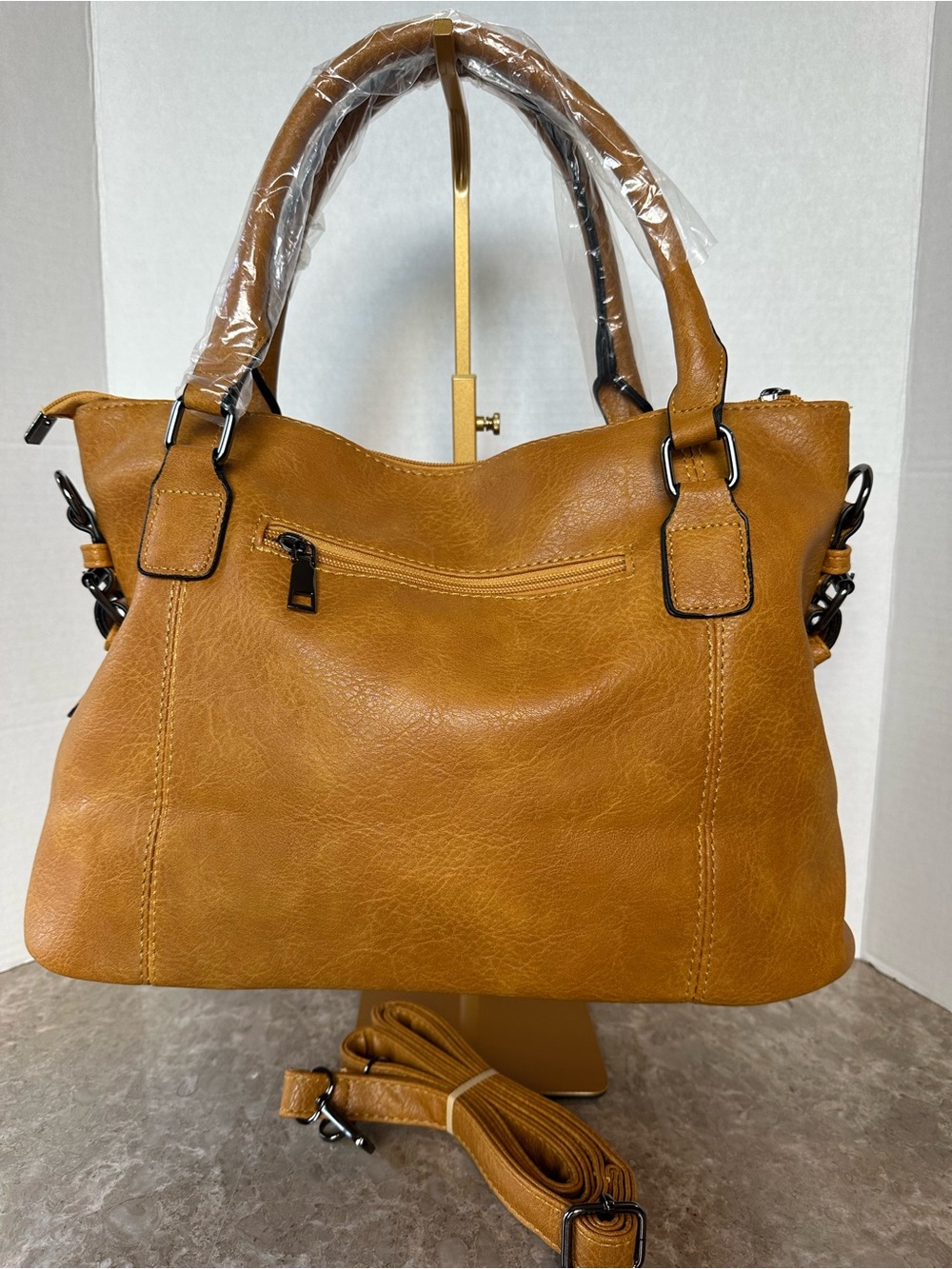 Edgy Distressed Mustard Satchel Crossbody Handbag Classic Chis Fall Hobo Purse - Picture 5 of 10